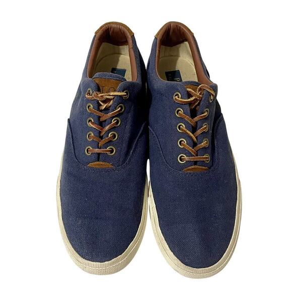 Polo Ralph Lauren Vaughn Sneaker Shoes 9.5 D Blue Canvas Lace Up Men Pre… - Picture 3 of 8